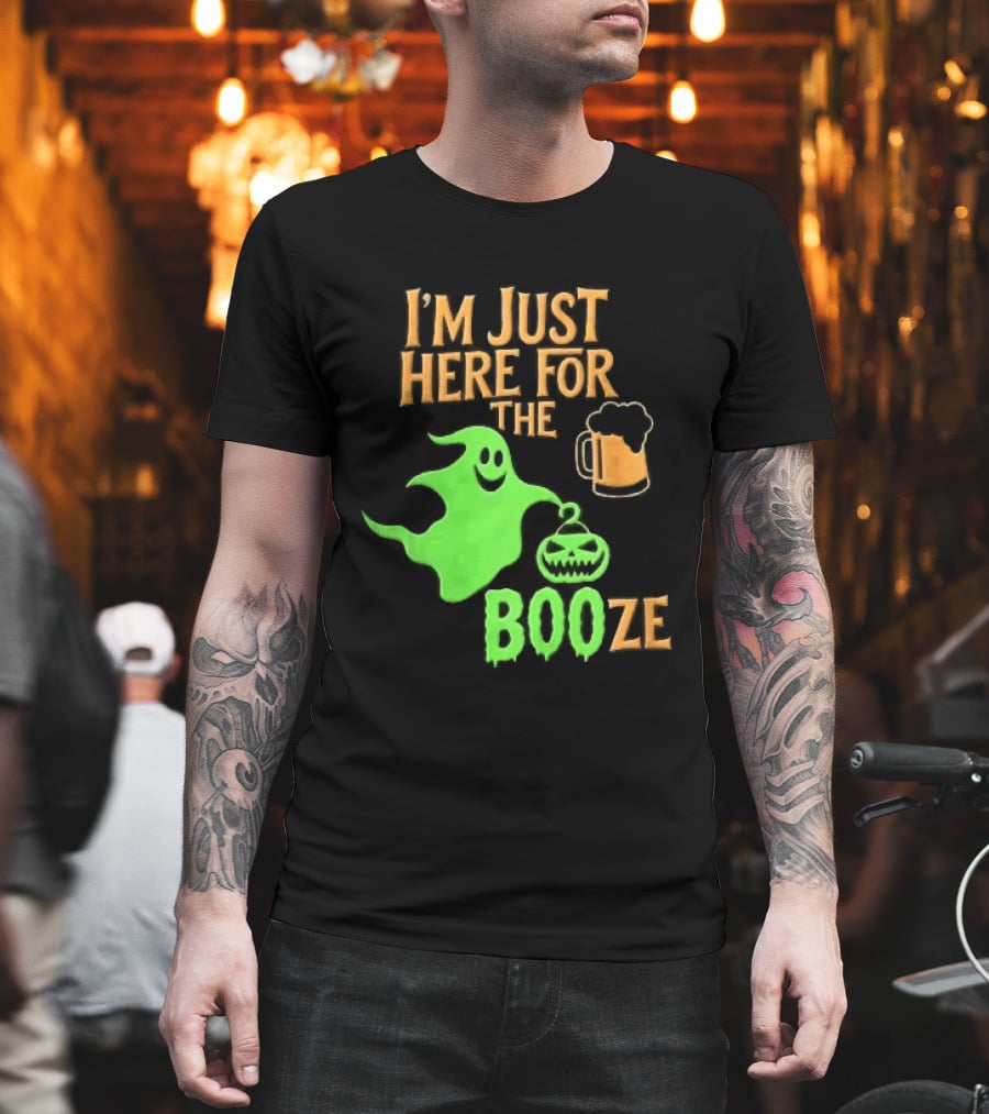 I'm Just Here For The Booze Green Ghost Pumpkin Lantern Beer T-Shirt