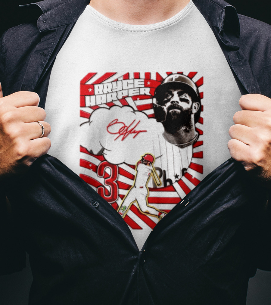 Bryce Harper Philadelphia Phillies 2026 MLB Signature Number 3 T-Shirt