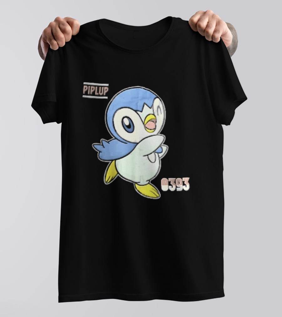 Piplup 0393 Cartoon Penguin Waving Paper Crease Sticker Yellow Feet T-Shirt