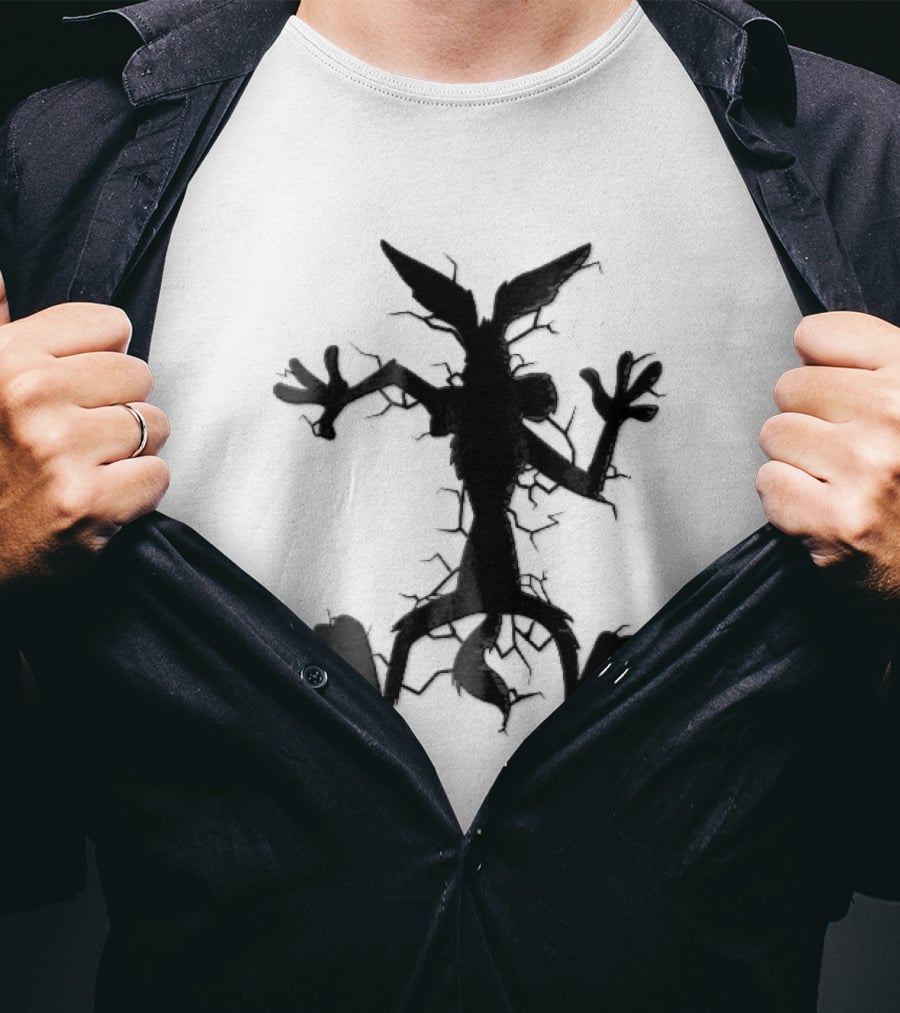 Cartoon Coyote Crash Fractured Stone Impact Hole T-Shirt