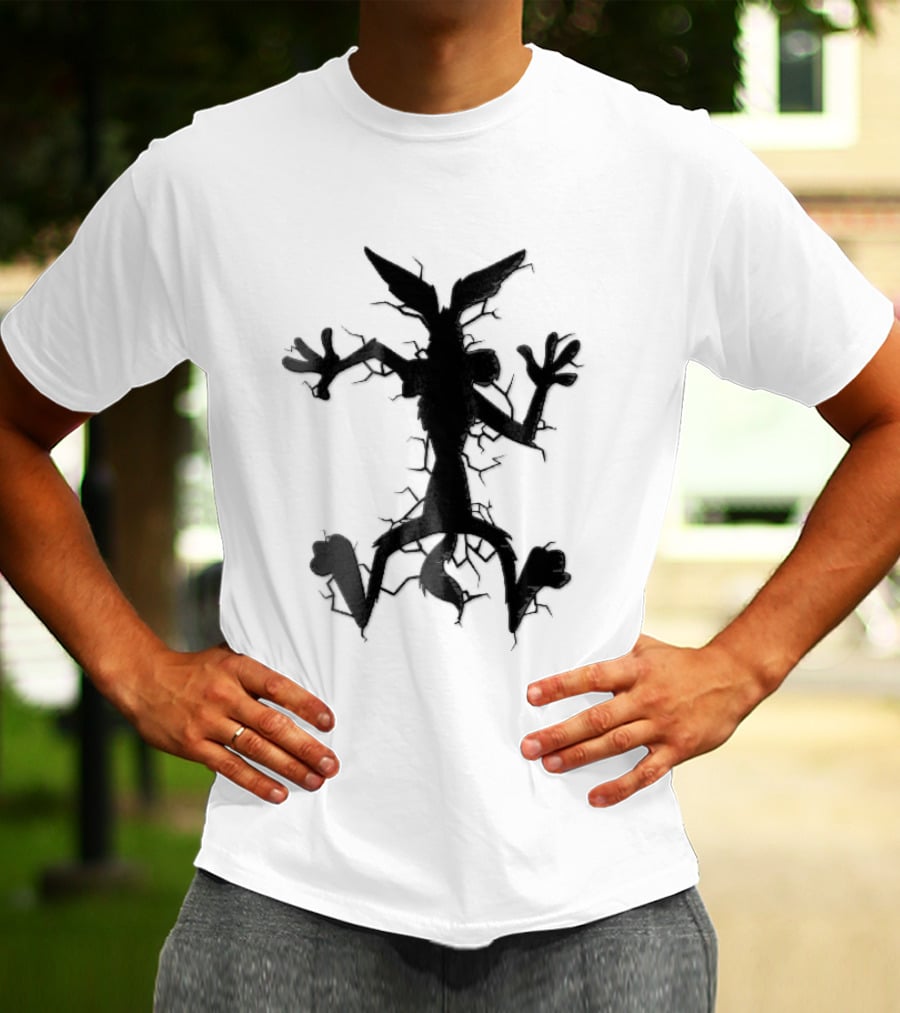 Cartoon Coyote Crash Fractured Stone Impact Hole T-Shirt