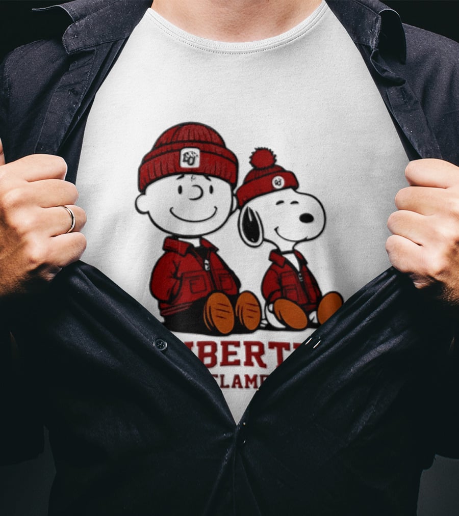 Charlie Brown Snoopy Liberty Flames NCAA Football 2026 Peanuts Collaboration T-Shirt
