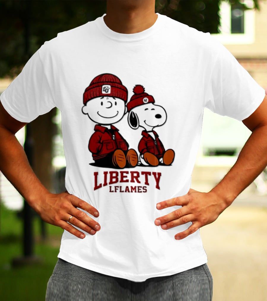 Charlie Brown Snoopy Liberty Flames NCAA Football 2026 Peanuts Collaboration T-Shirt