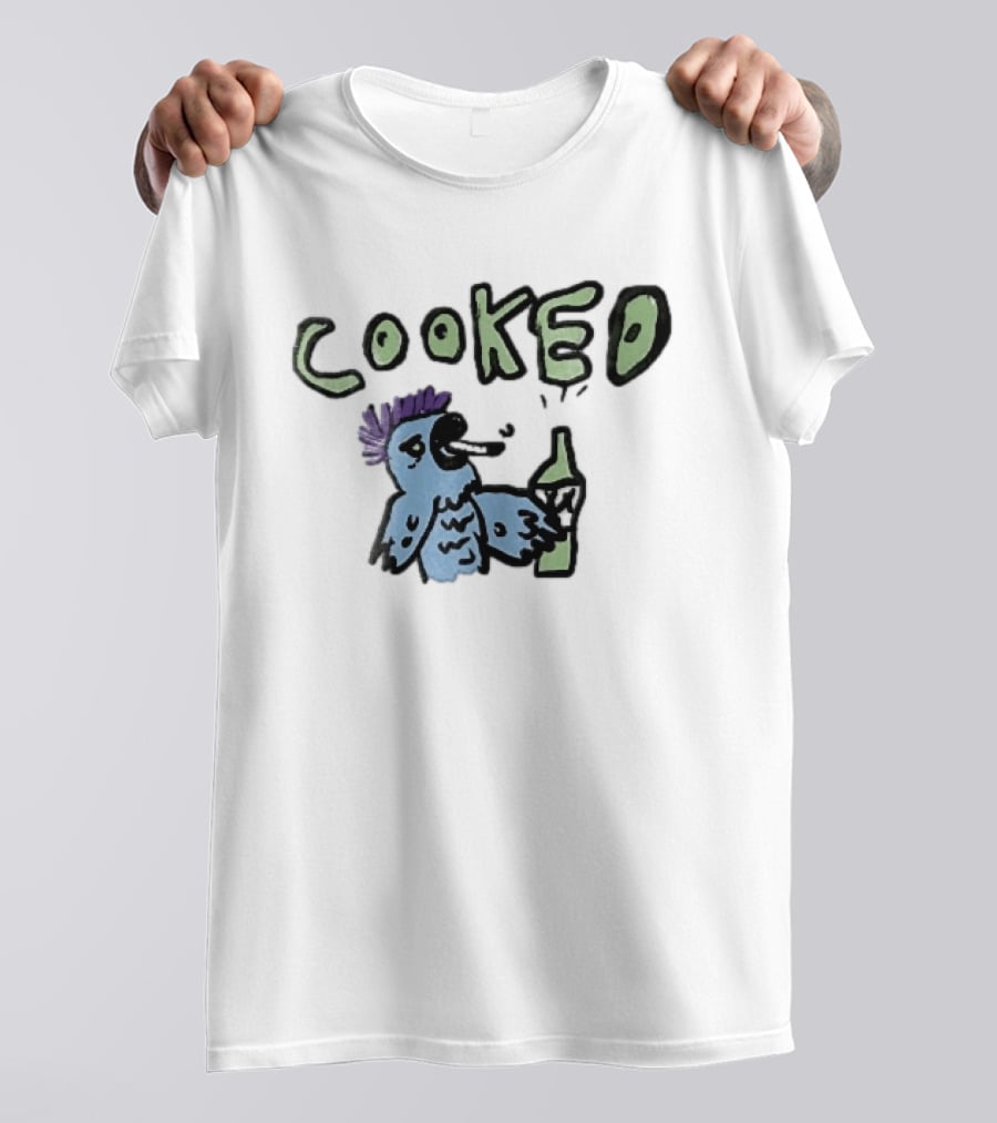 Cooked Cartoon Blue Parrot Smoking Cigarette Holding Alcohol Bottle T-Shirt