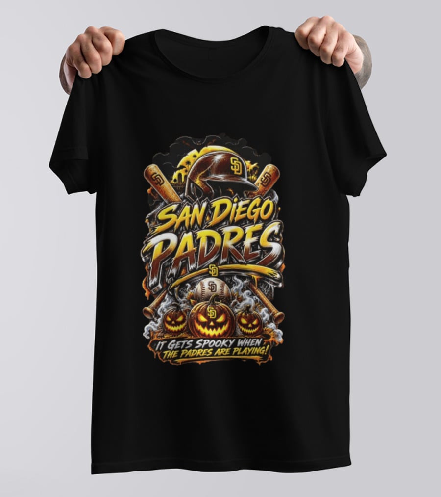 San Diego Padres It Gets Spooky When The Padres Are Playing Halloween Baseball Pumpkins Bats T-Shirt