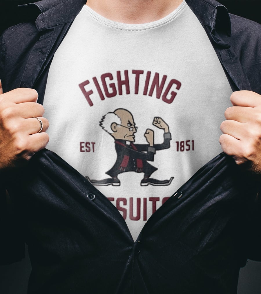 Fighting Jesuits Est 1851 Cartoon Priest In Boxing Stance T-Shirt