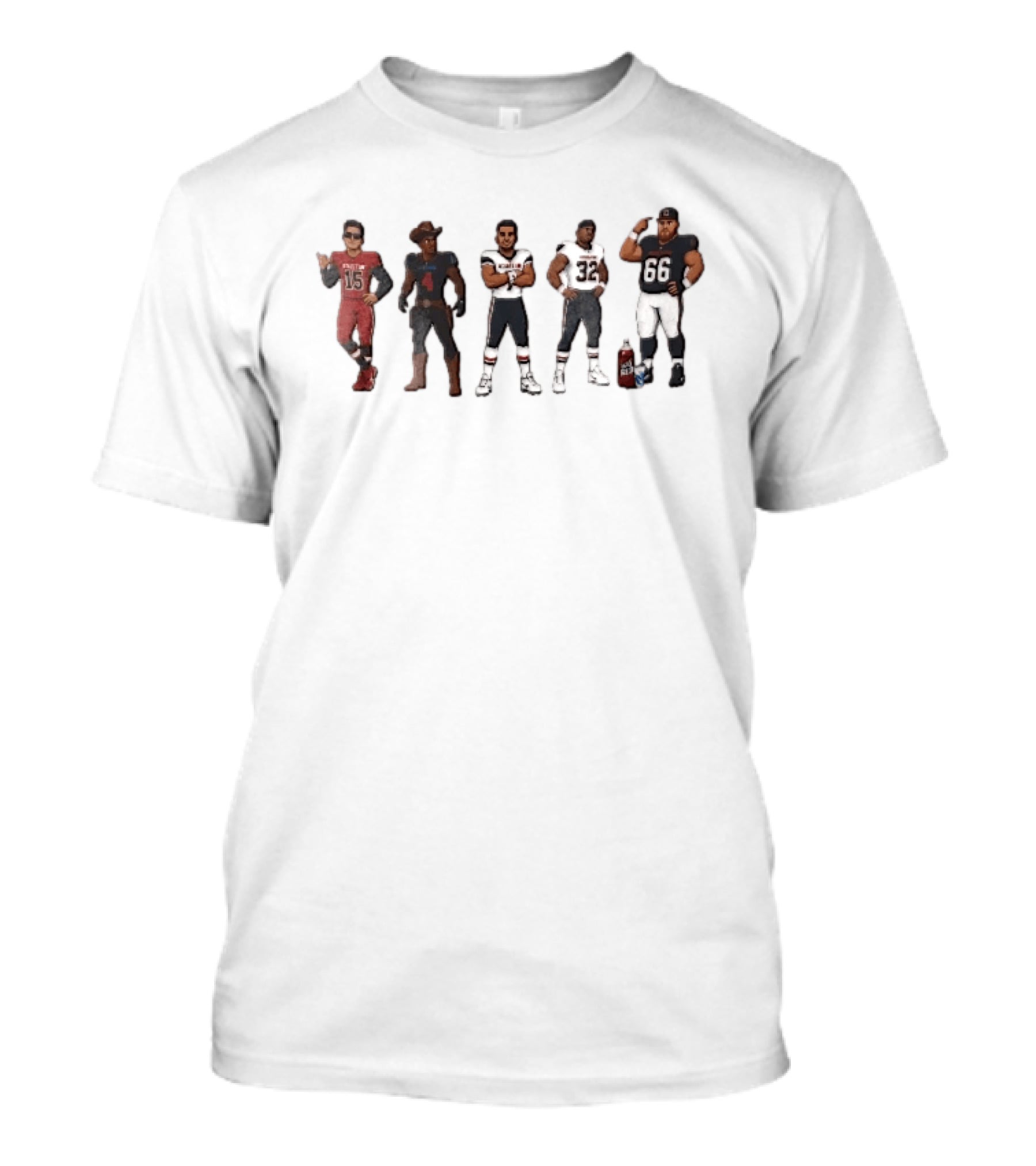 Five Cartoon Caricature Football Players With Big Red Soda T-Shirt