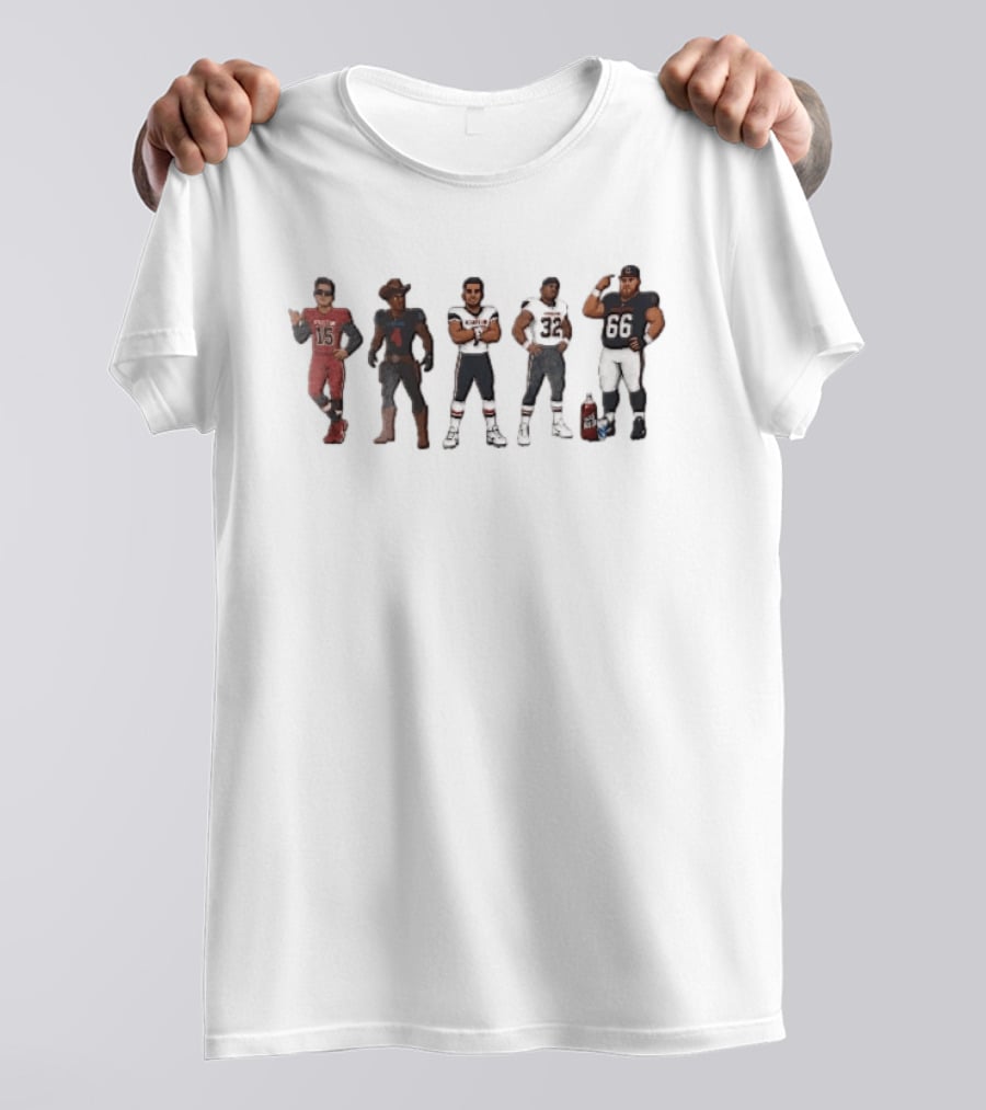 Five Cartoon Caricature Football Players With Big Red Soda T-Shirt