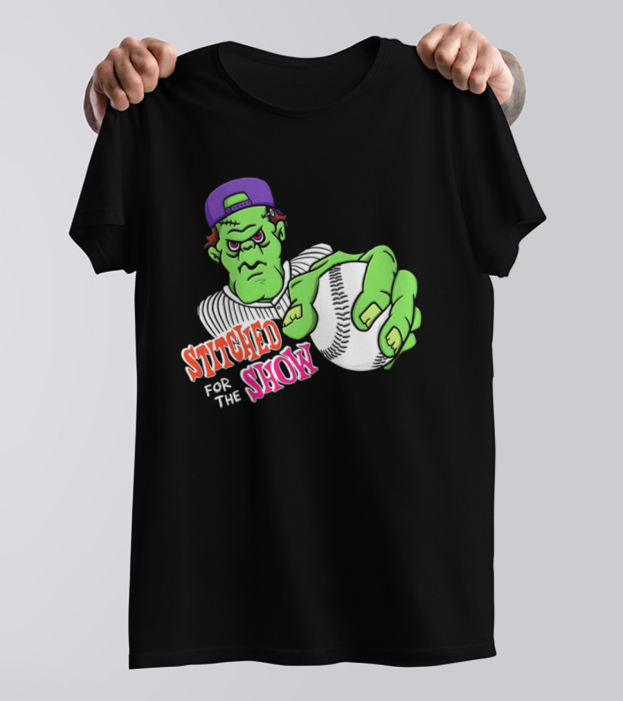 Stitched For The Show Baseball Monster Pitcher Cartoon T-Shirt