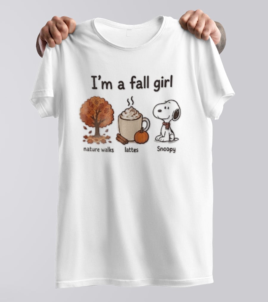 I'm A Fall Girl Nature Walks Lattes Snoopy Autumn Tree Pumpkin Coffee T-Shirt