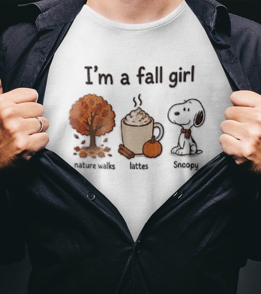 I'm A Fall Girl Nature Walks Lattes Snoopy Autumn Tree Pumpkin Coffee T-Shirt