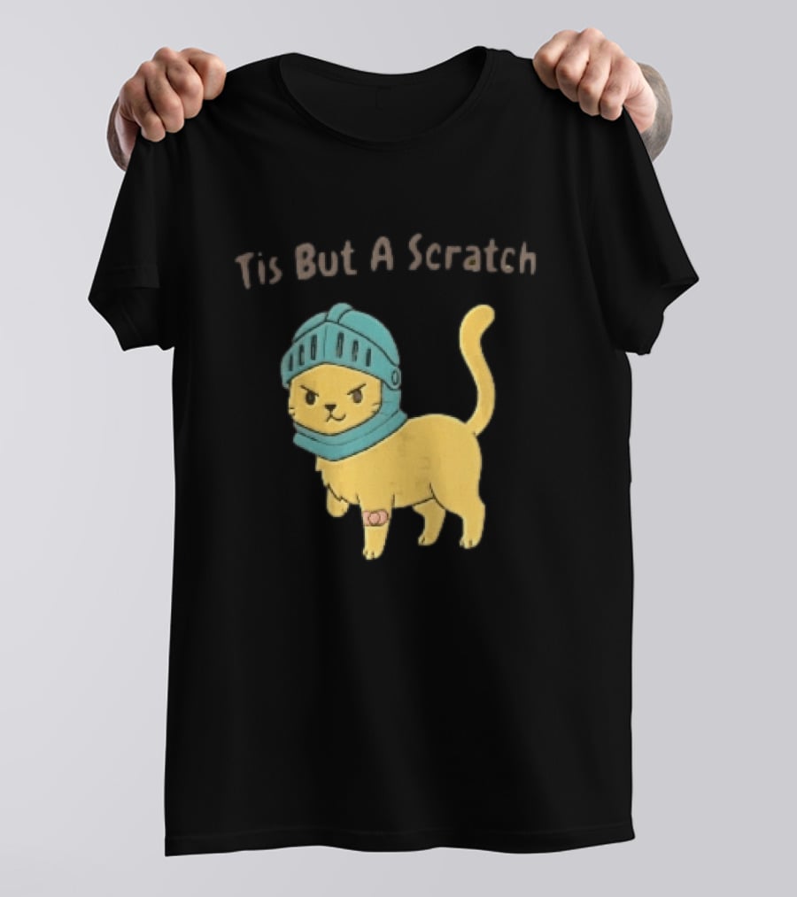 Tis But A Scratch Cartoon Cat Knight Helmet Bandage T-Shirt