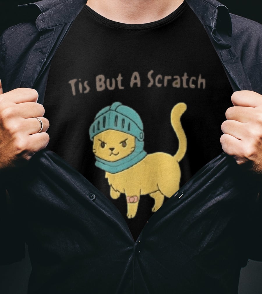 Tis But A Scratch Cartoon Cat Knight Helmet Bandage T-Shirt