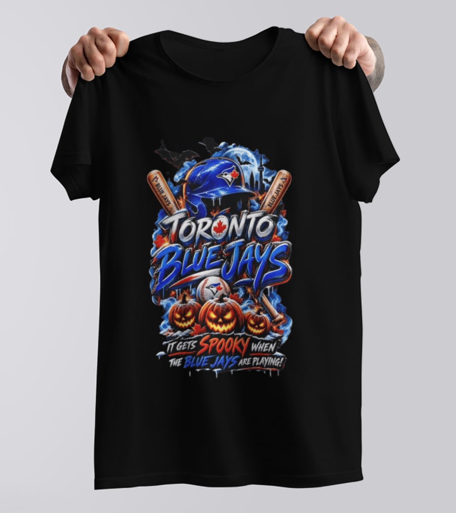 Toronto Blue Jays Halloween Spooky Baseball Theme Bat Pumpkins T-Shirt