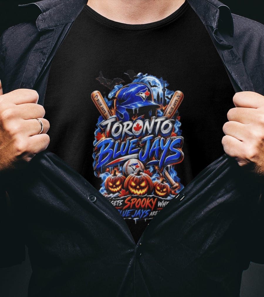 Toronto Blue Jays Halloween Spooky Baseball Theme Bat Pumpkins T-Shirt