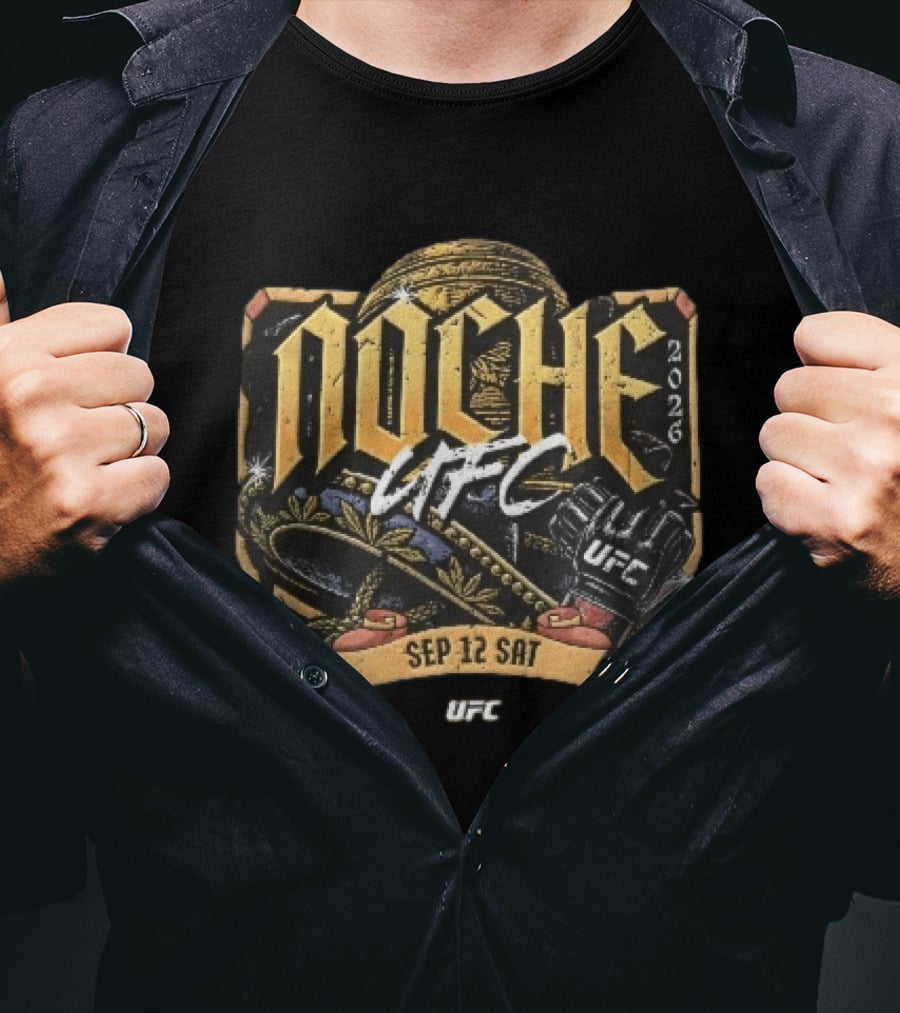 Noche UFC Sep 12 2026 Sombrero MMA Fight Glove Gold Ribbon T-Shirt