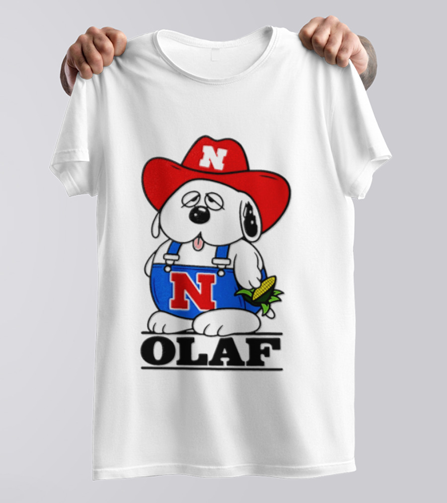 Nebraska Cornhuskers Olaf Dog In Overalls With Corn And Red Hat T-Shirt