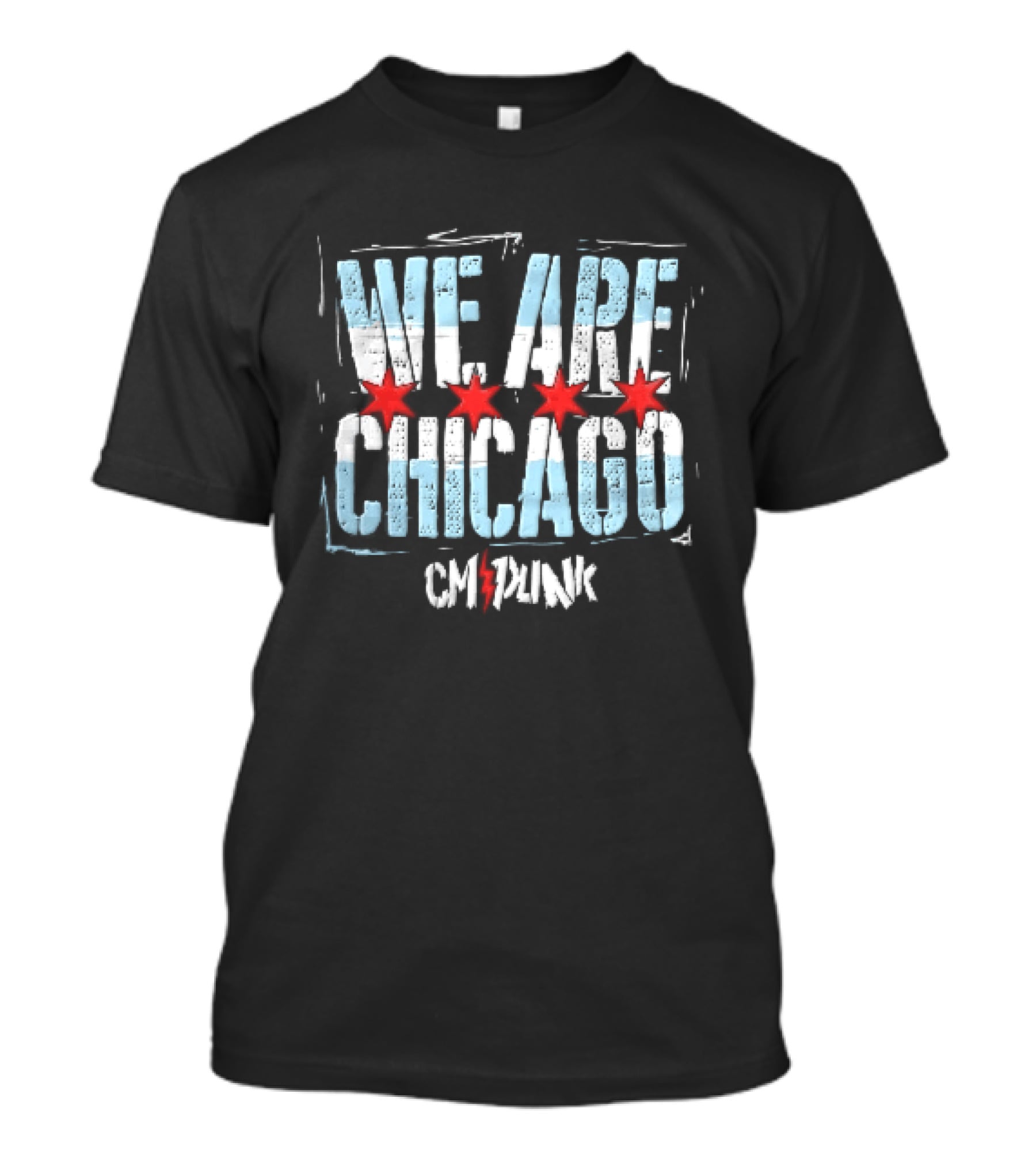 We Are Chicago CM Punk Four Red Stars Light Blue Stripes Distressed T-Shirt