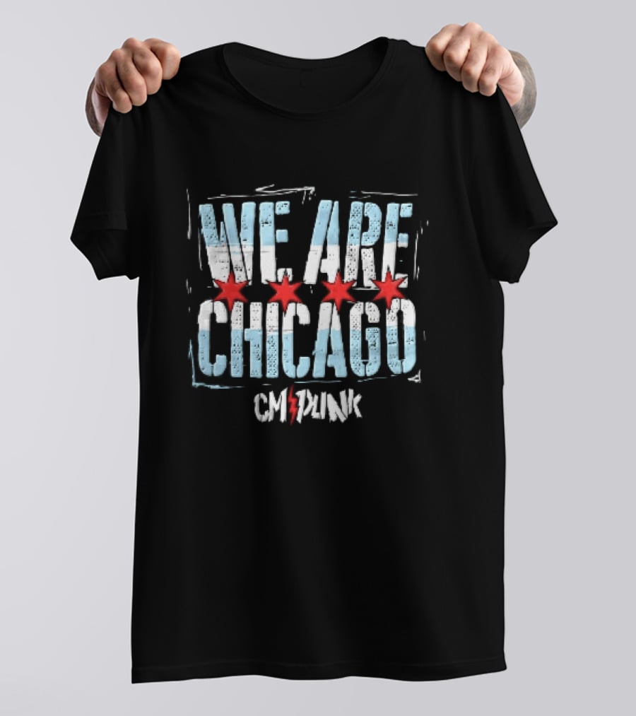 We Are Chicago CM Punk Four Red Stars Light Blue Stripes Distressed T-Shirt