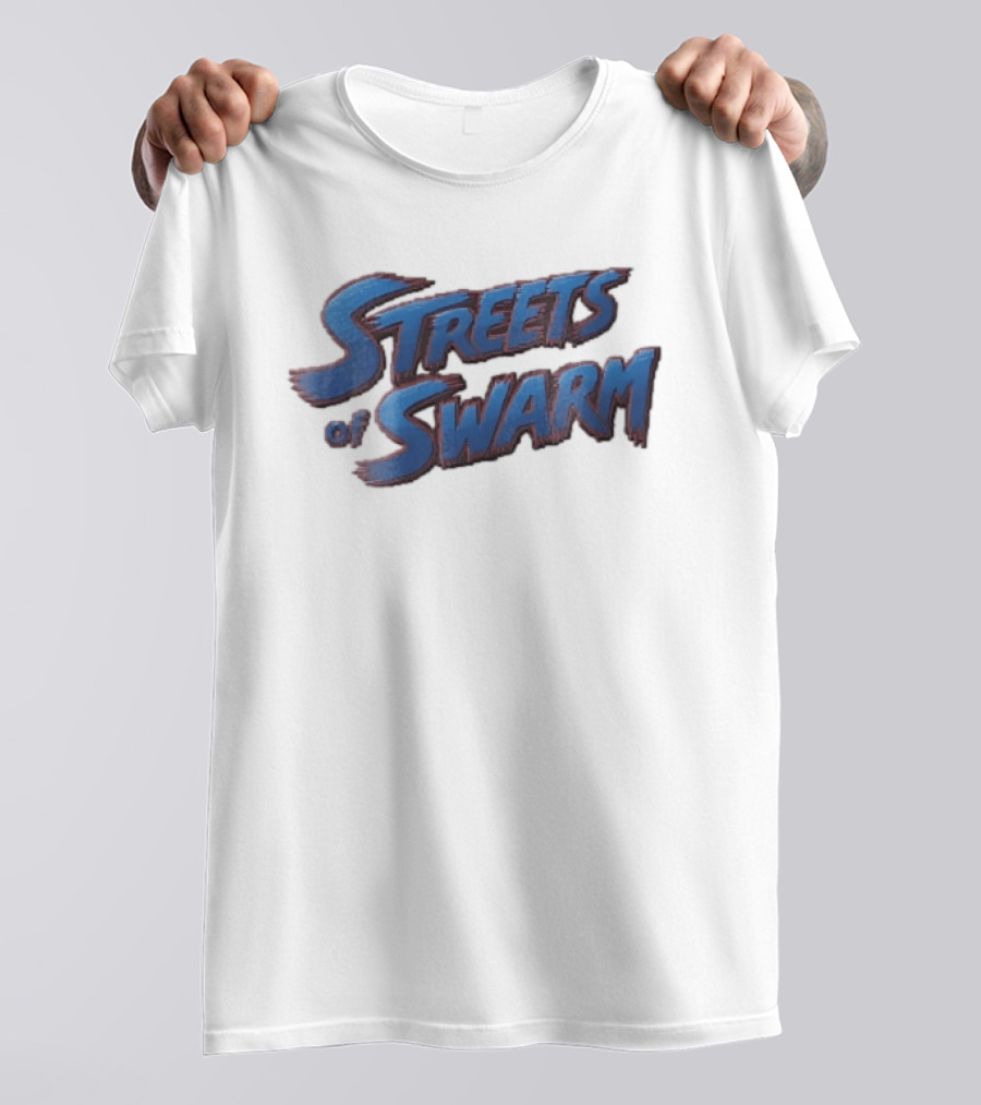 Streets Of Swarm Brushstroke Arcade Title Lettering Retro Gaming T-Shirt