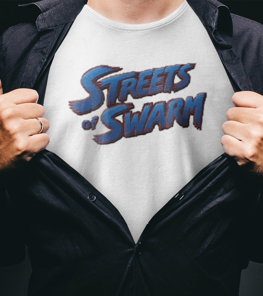 Streets Of Swarm Brushstroke Arcade Title Lettering Retro Gaming T-Shirt