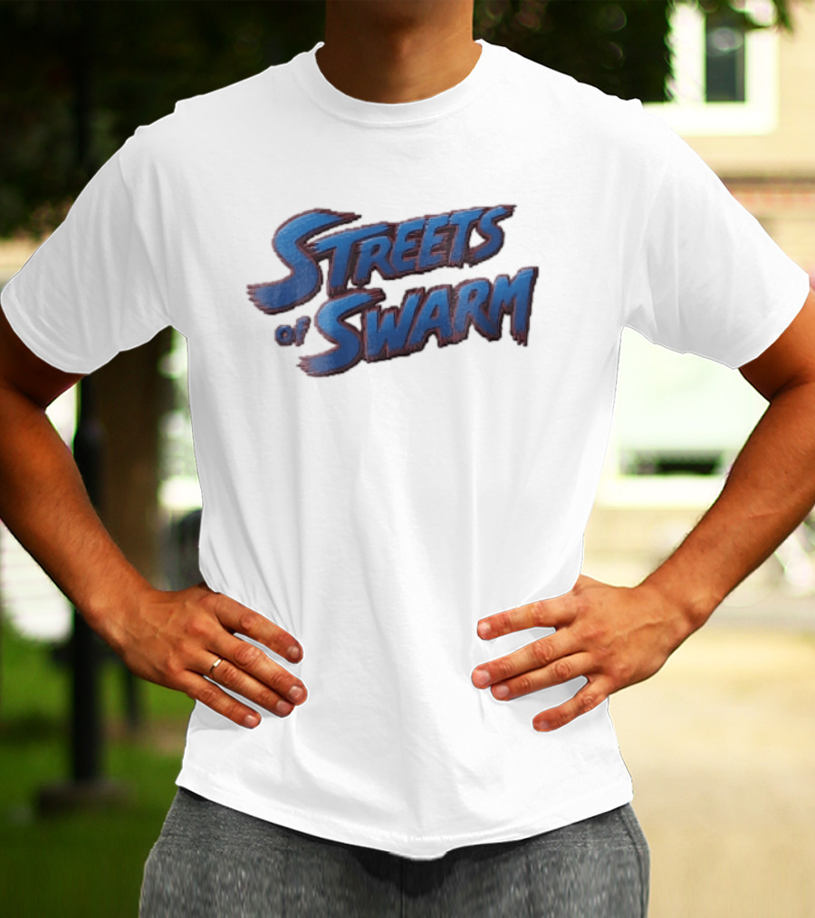Streets Of Swarm Brushstroke Arcade Title Lettering Retro Gaming T-Shirt
