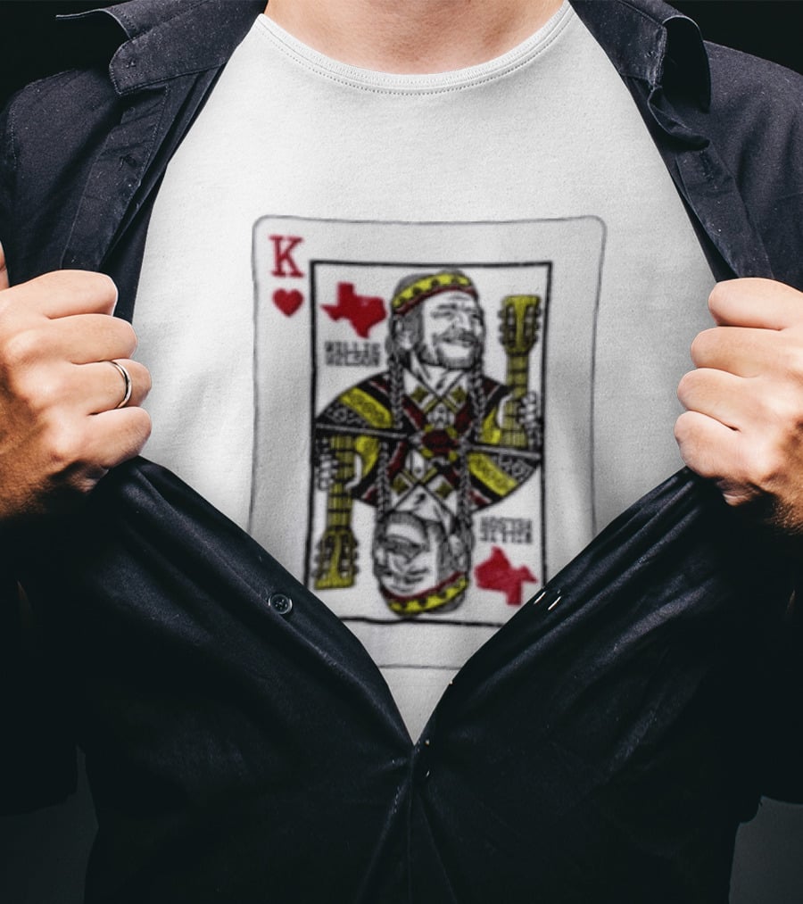 King Of Hearts Willie Nelson Texas Playing Card T-Shirt