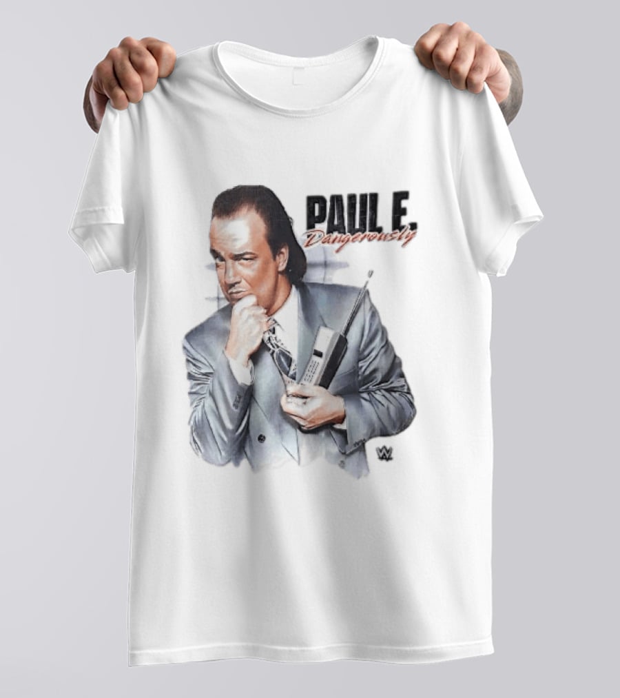 PAUL E Dangerously Manager Holding Brick Cell Phone WWE T-Shirt