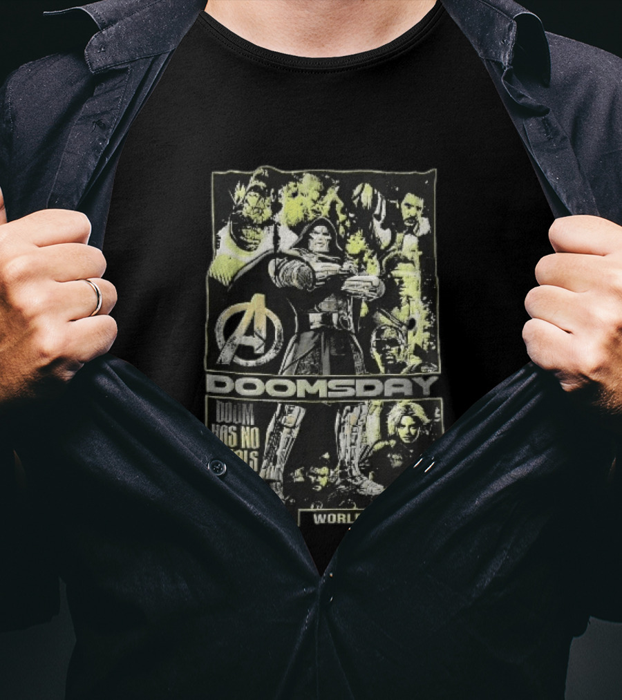 Avengers Doomsday Doom Has No Rivals Worlds Collide Villain Collage Halftone T-Shirt