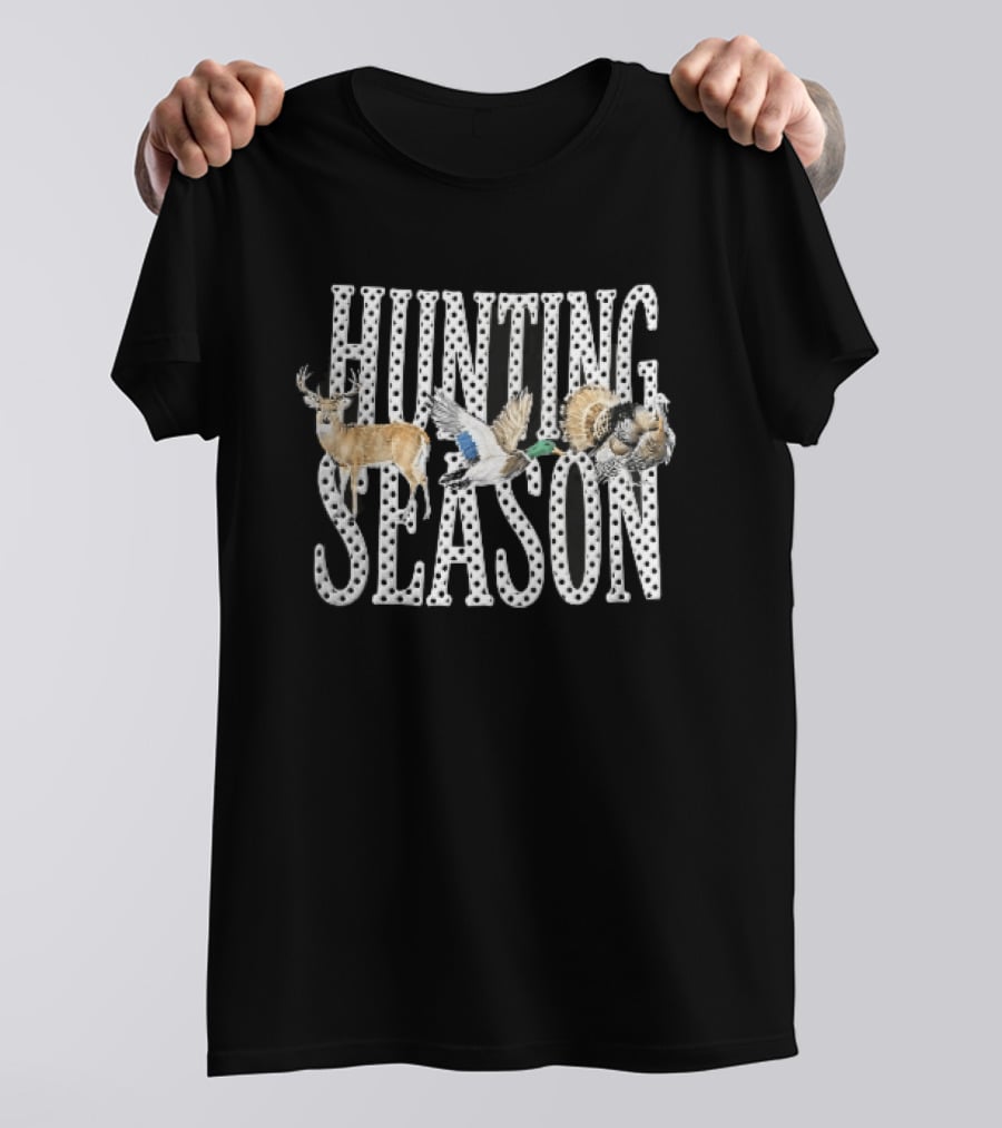 Hunting Season Polka Dot Font Deer Mallard Duck Turkey T-Shirt