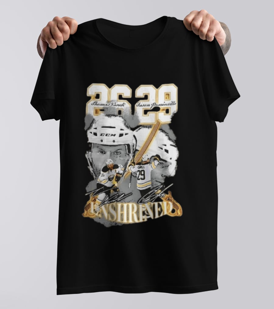 Thomas Vanek Jason Pominville 2026 Player Photos 26 29 Enshrined Buffalo Sabres Crossed Swords T-Shirt