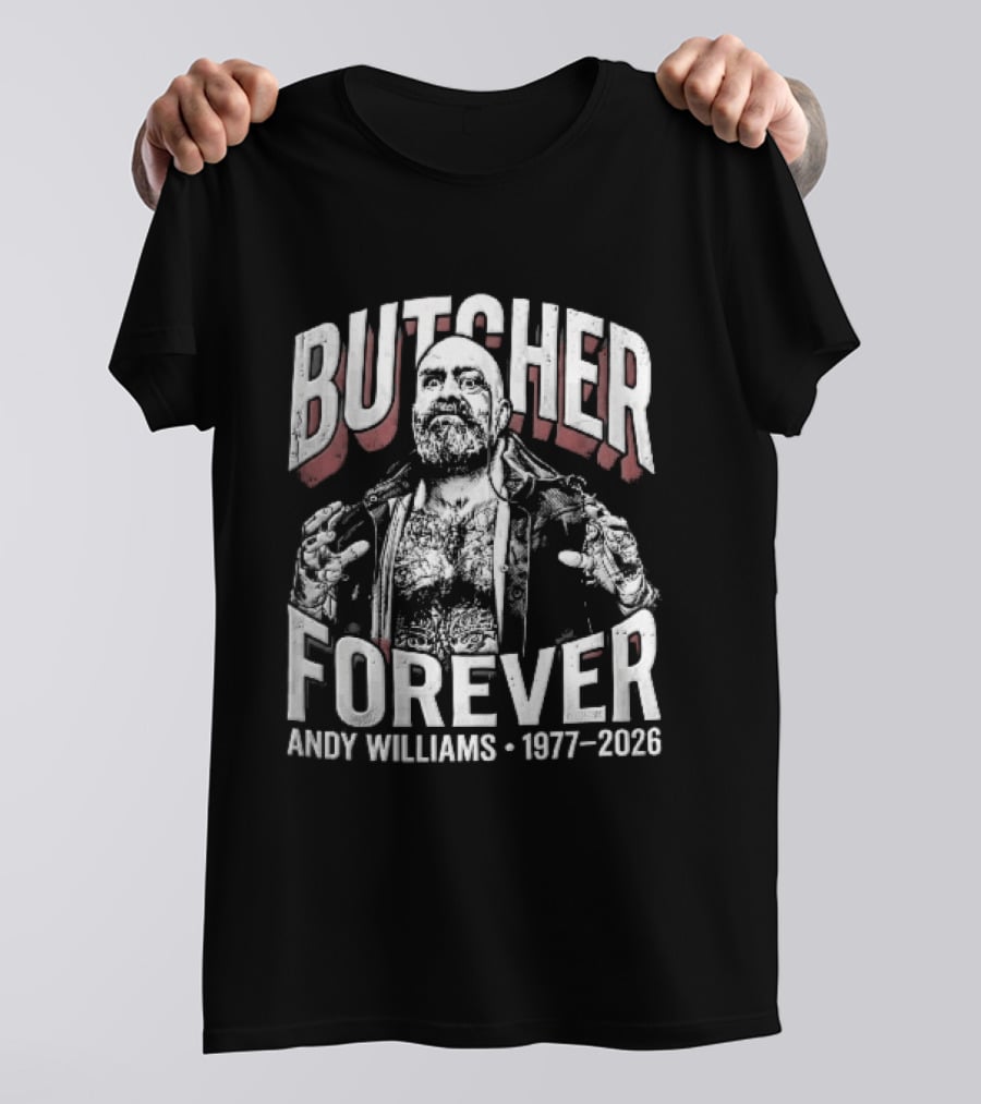 Butcher Forever Andy Williams 1977 2026 Monocle Bearded Wrestler T-Shirt