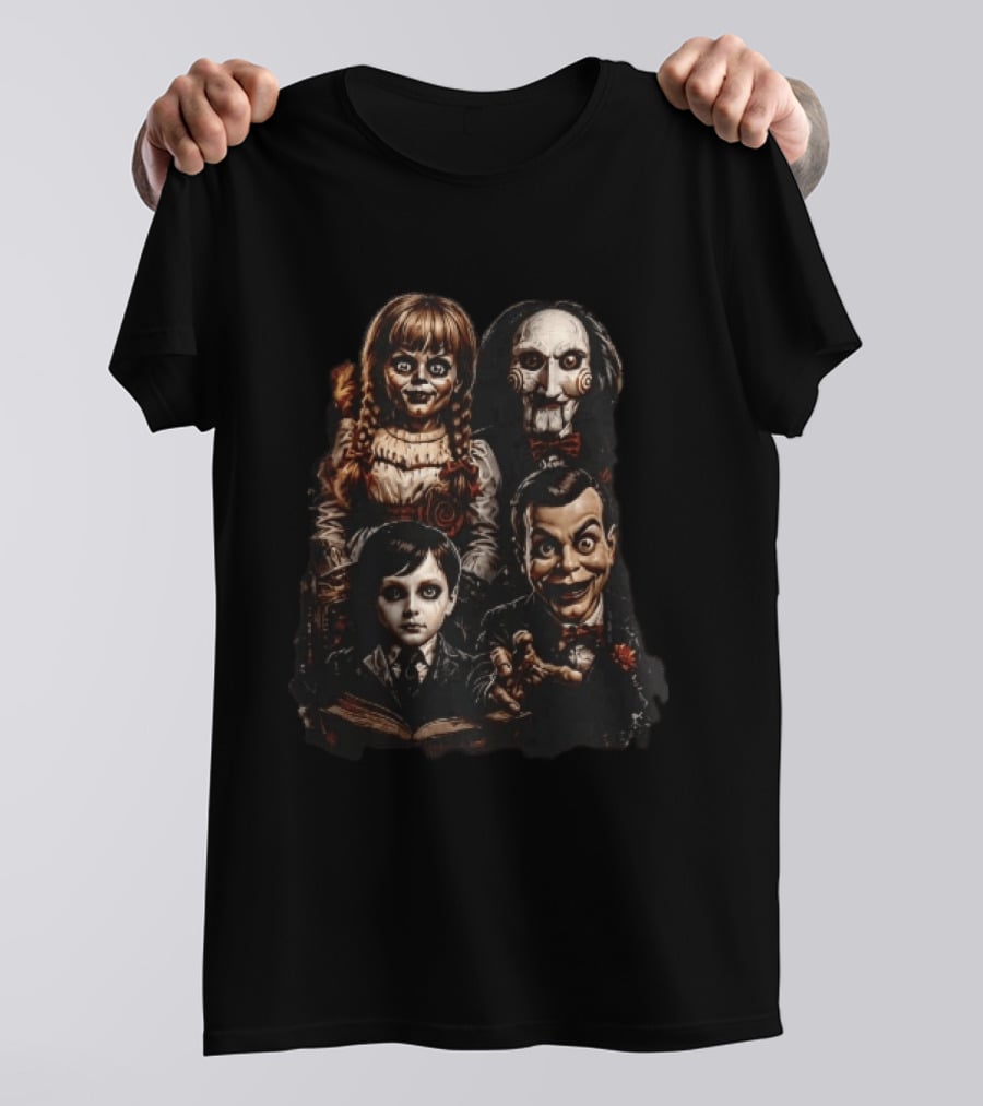 Creepy Horror Ventriloquist Dummies Annabelle Jigsaw Characters T-Shirt