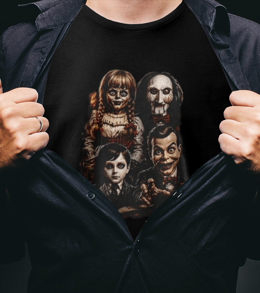 Creepy Horror Ventriloquist Dummies Annabelle Jigsaw Characters T-Shirt