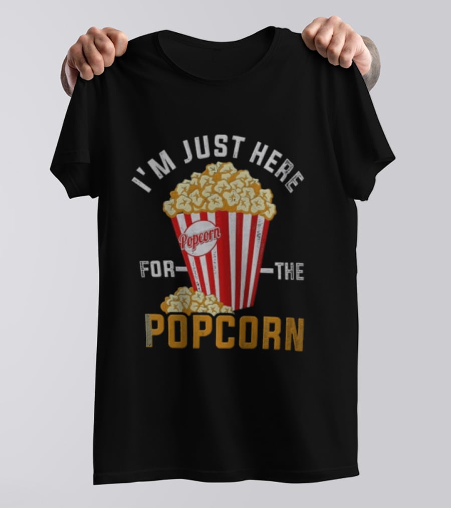 I'm Just Here For The Popcorn Red And White Striped Box T-Shirt