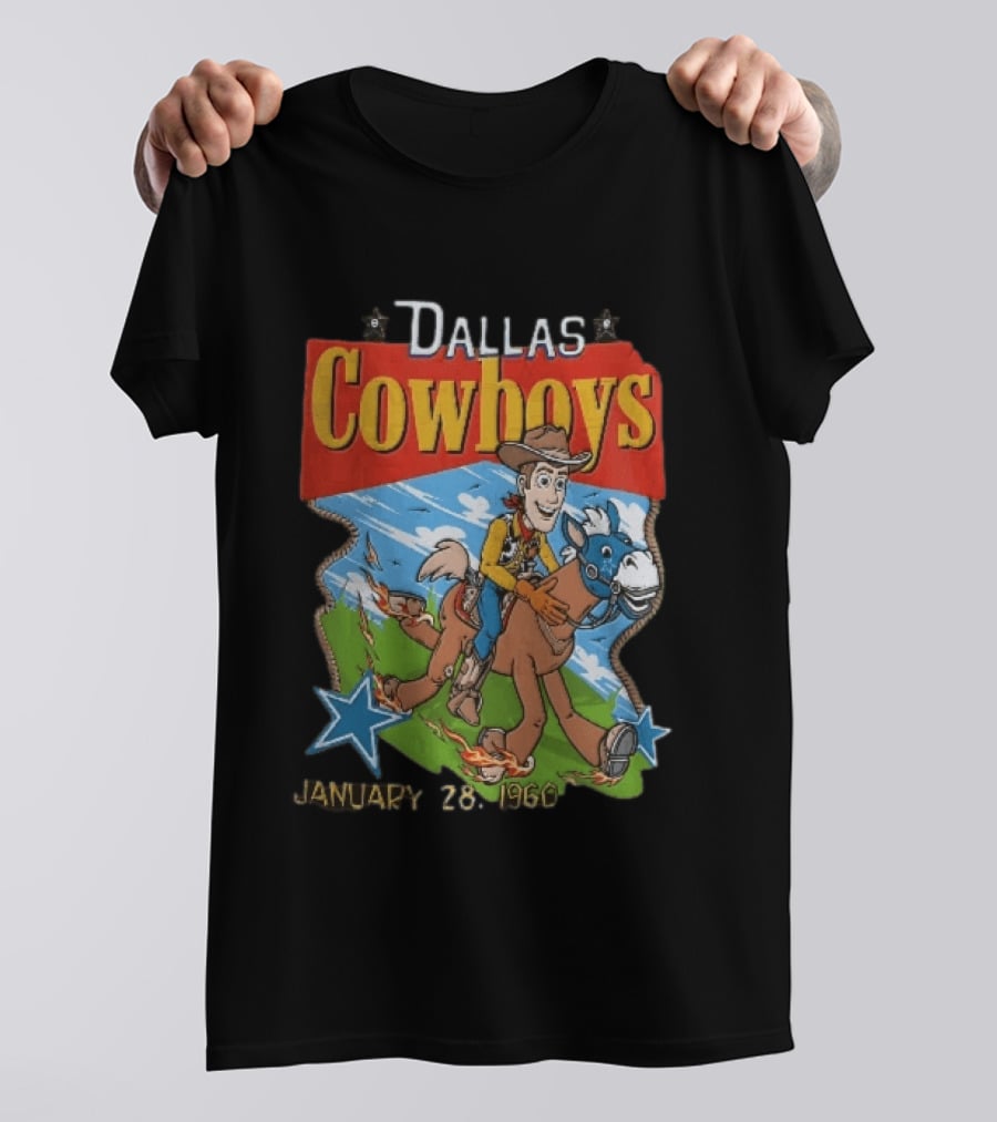 Dallas Cowboys Woody Riding Toy Horse Flames Stars January 28 1960 T-Shirt