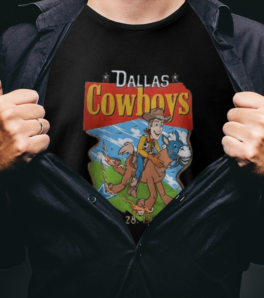 Dallas Cowboys Woody Riding Toy Horse Flames Stars January 28 1960 T-Shirt