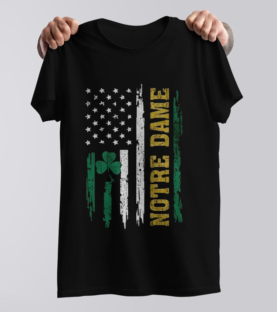 Notre Dame Irish American Flag Football Clover Stars T-Shirt