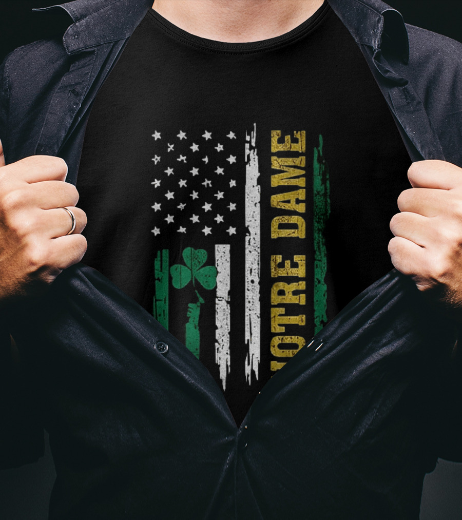 Notre Dame Irish American Flag Football Clover Stars T-Shirt