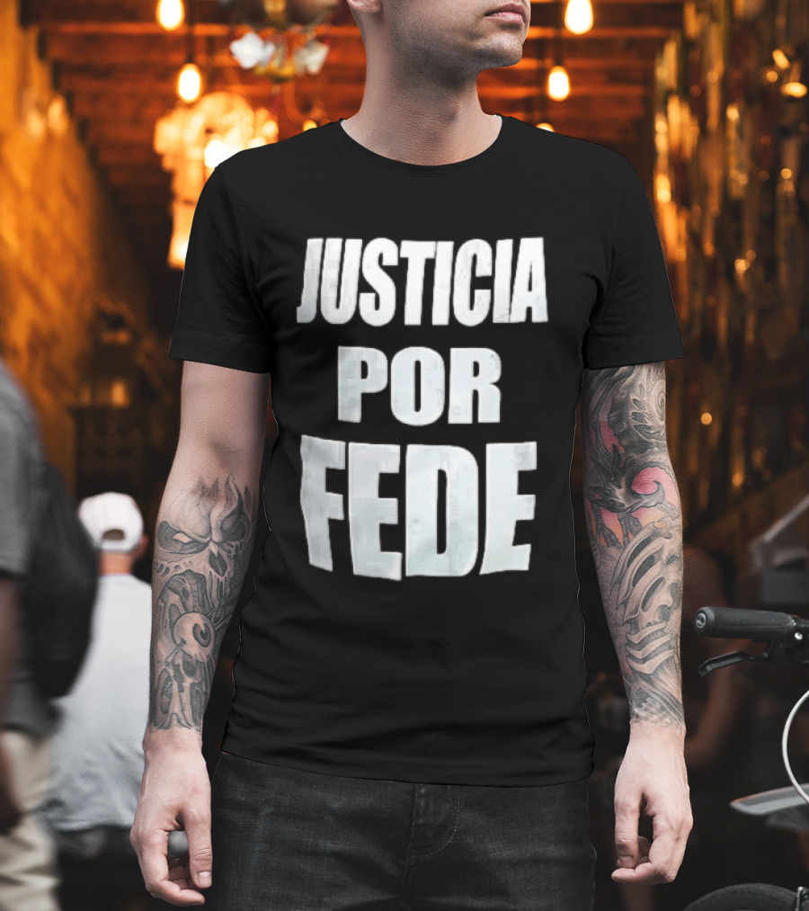 Justicia Por Fede White Block Lettering Marble T-Shirt