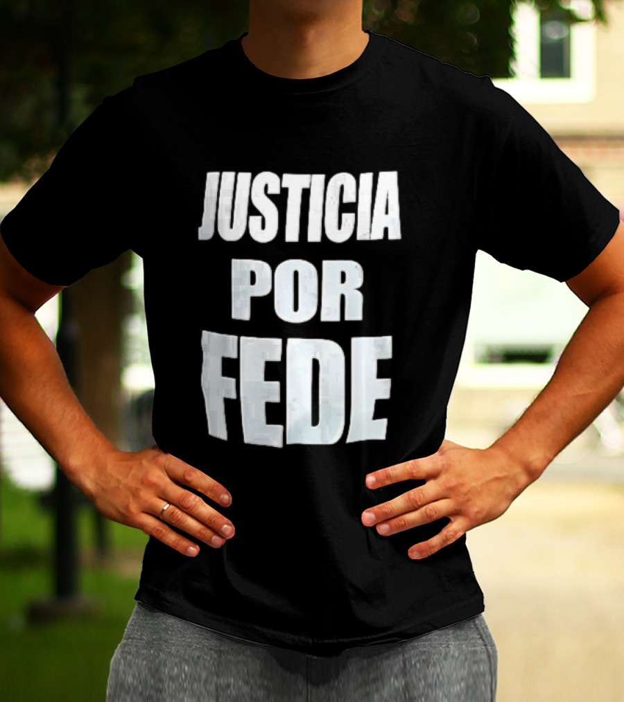 Justicia Por Fede White Block Lettering Marble T-Shirt