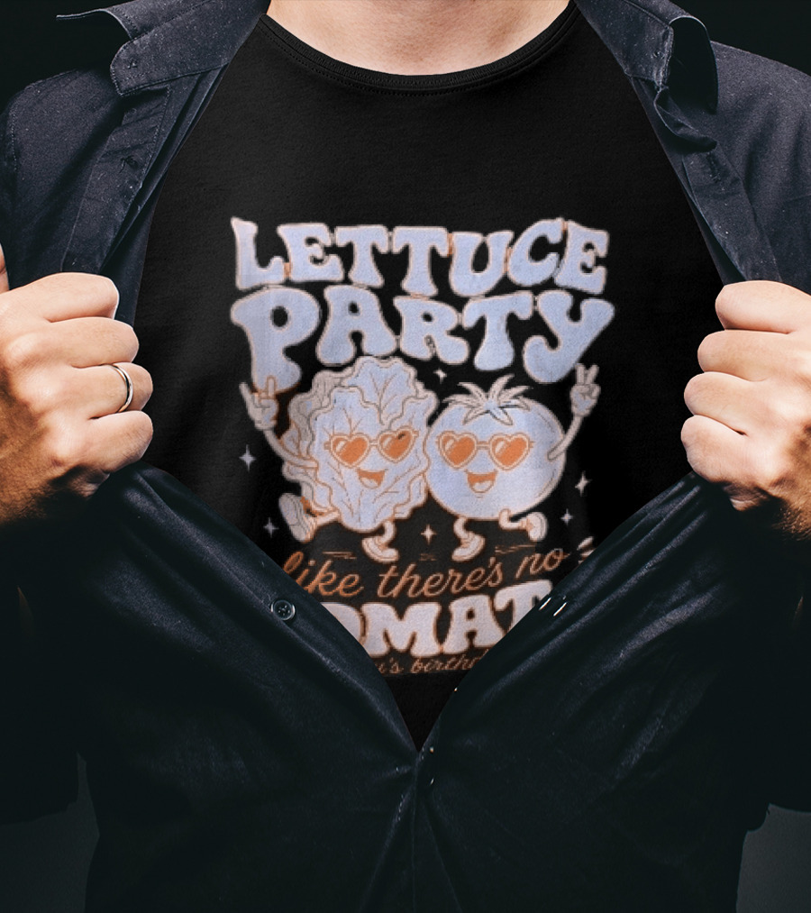 Lettuce Party Like There's No Tomato Whitney's Birthday 2026 Cartoon Vegetables Dancing Heart Sunglasses T-Shirt