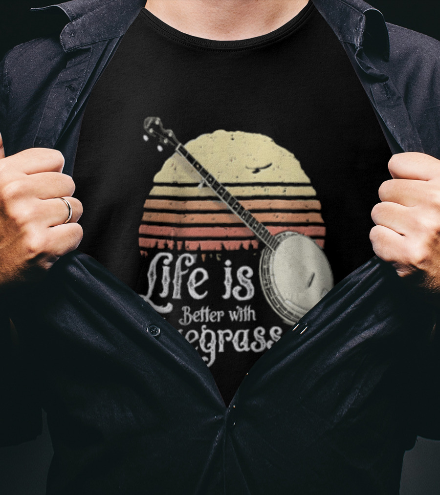 Life Is Better With Bluegrass Vintage Sunset Banjo T-Shirt