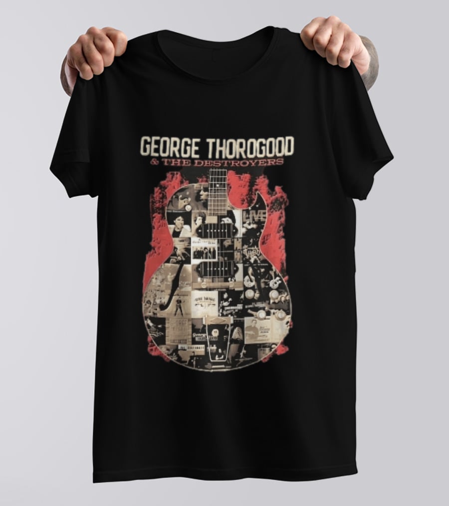 George Thorogood And The Destroyers Album Covers Guitar Collage Red Splash T-Shirt