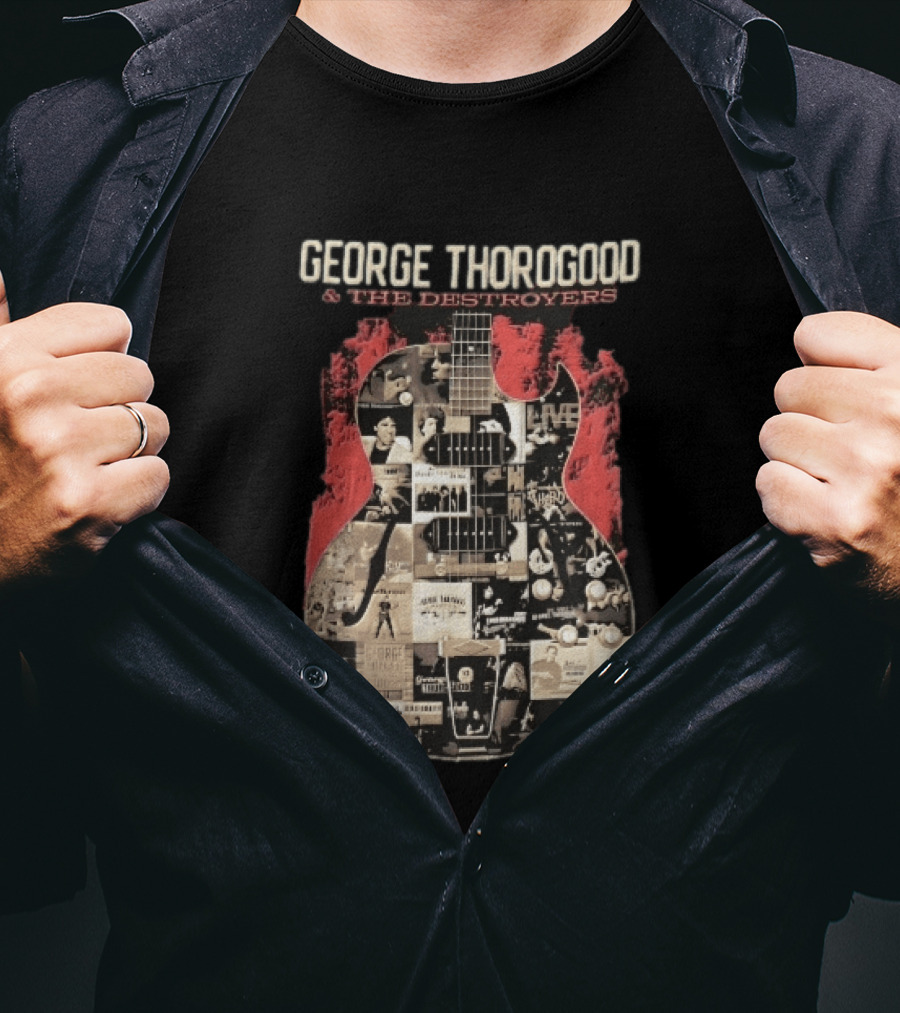 George Thorogood And The Destroyers Album Covers Guitar Collage Red Splash T-Shirt