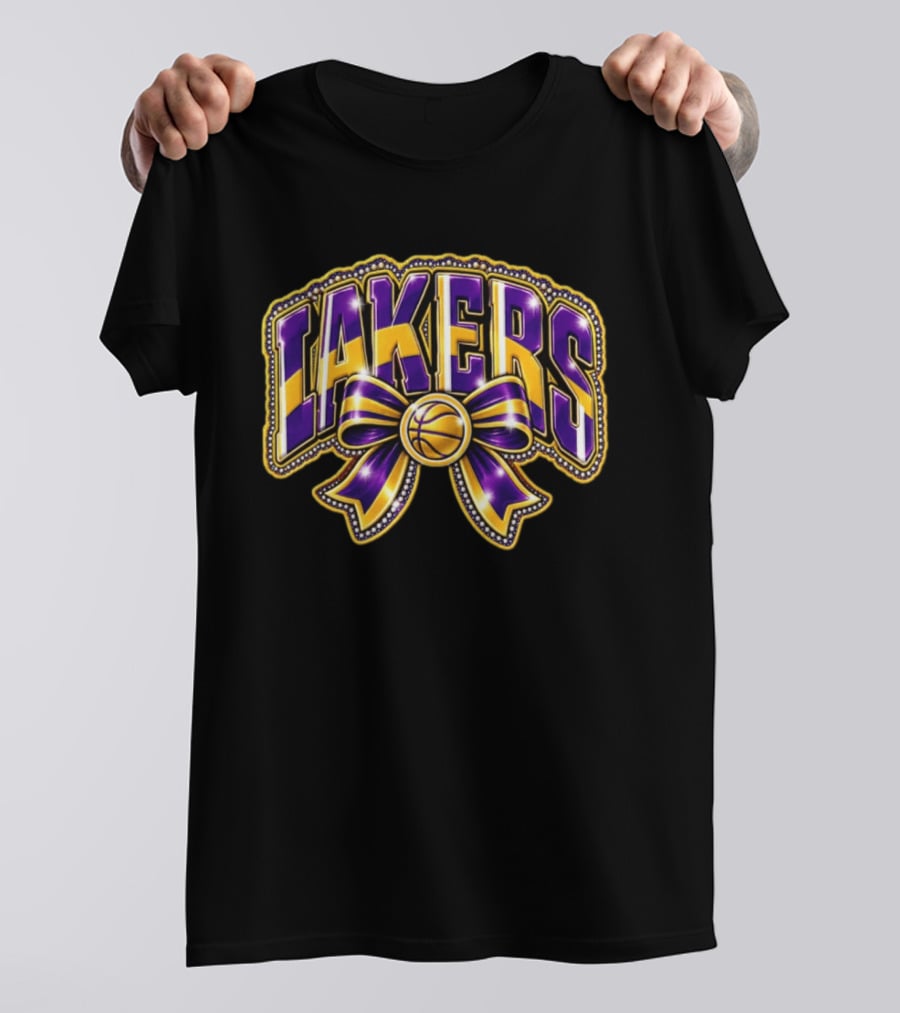 Los Angeles Lakers NBA Basketball Bow Purple Gold T-Shirt
