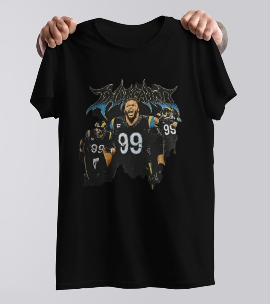 Los Angeles Rams Donald 99 Screaming Heavy Metal Font Collage T-Shirt