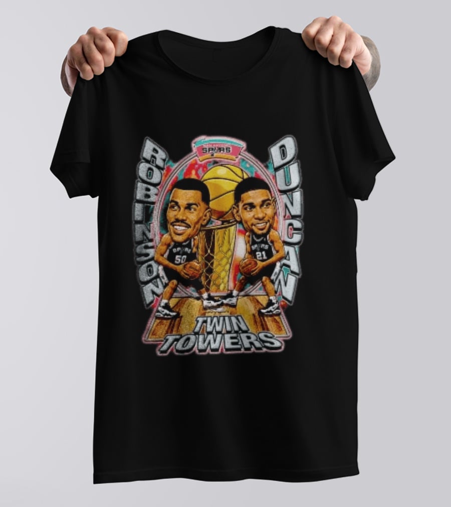 Robinson Duncan Twin Towers San Antonio Spurs Basketball Vintage NBA Legends T-Shirt