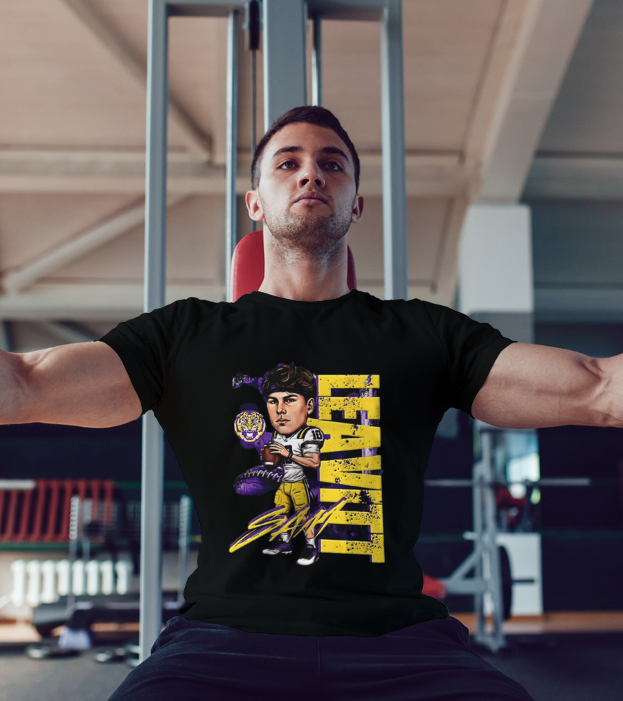 Sam Levis LSU Tigers Football Player Caricature Leavitt 18 Signature T-Shirt