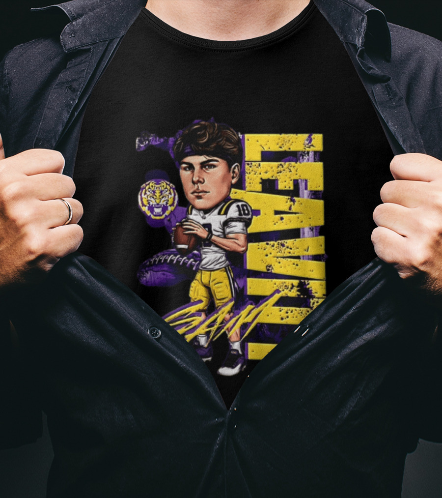 Sam Levis LSU Tigers Football Player Caricature Leavitt 18 Signature T-Shirt